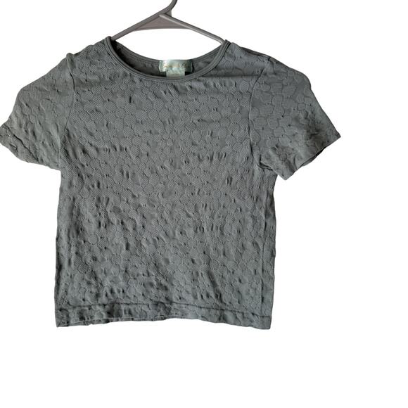 Emma & Elsa Y2k One Size Gray Floral Textured Short Sleeve Stretch Baby Tee - Picture 1 of 8